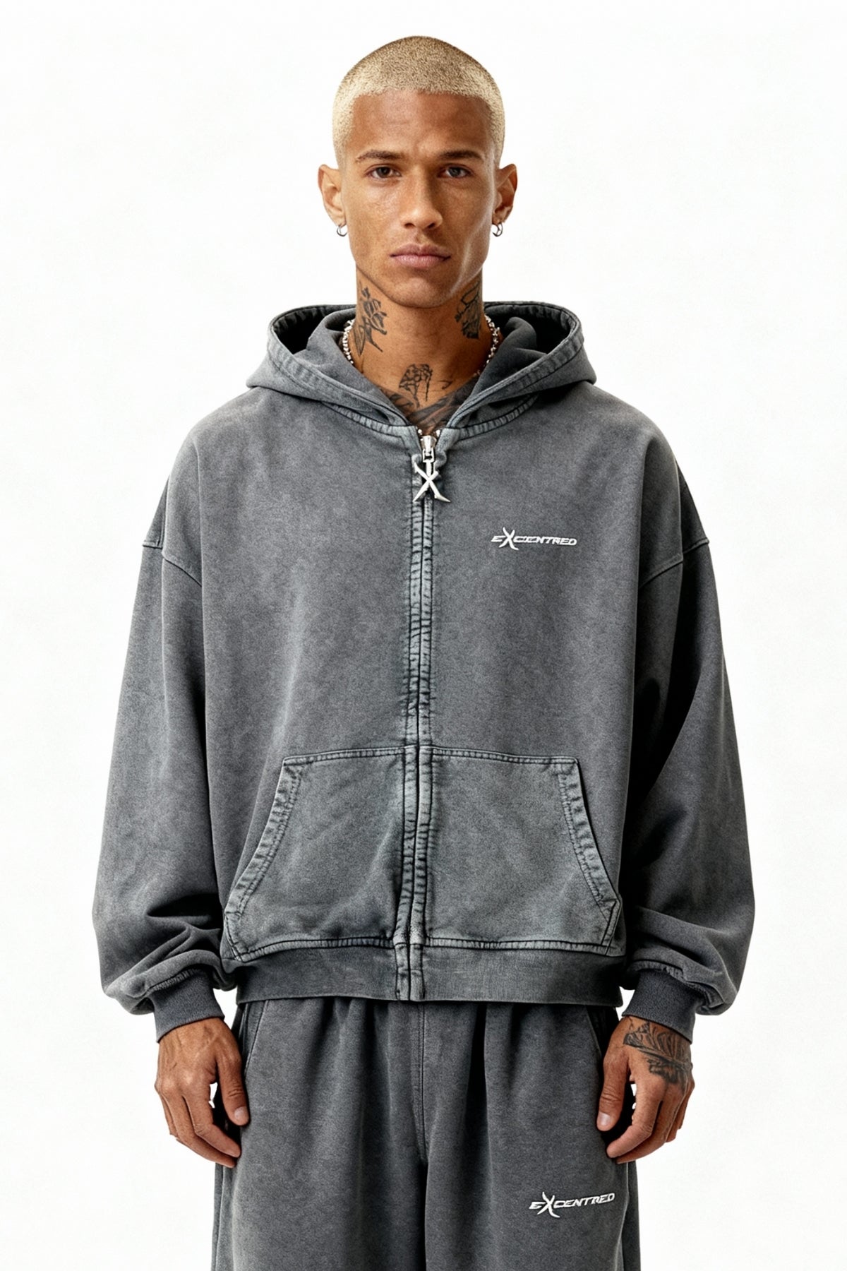 STONE GREY ZIP HOODIE – EXCENTRED®