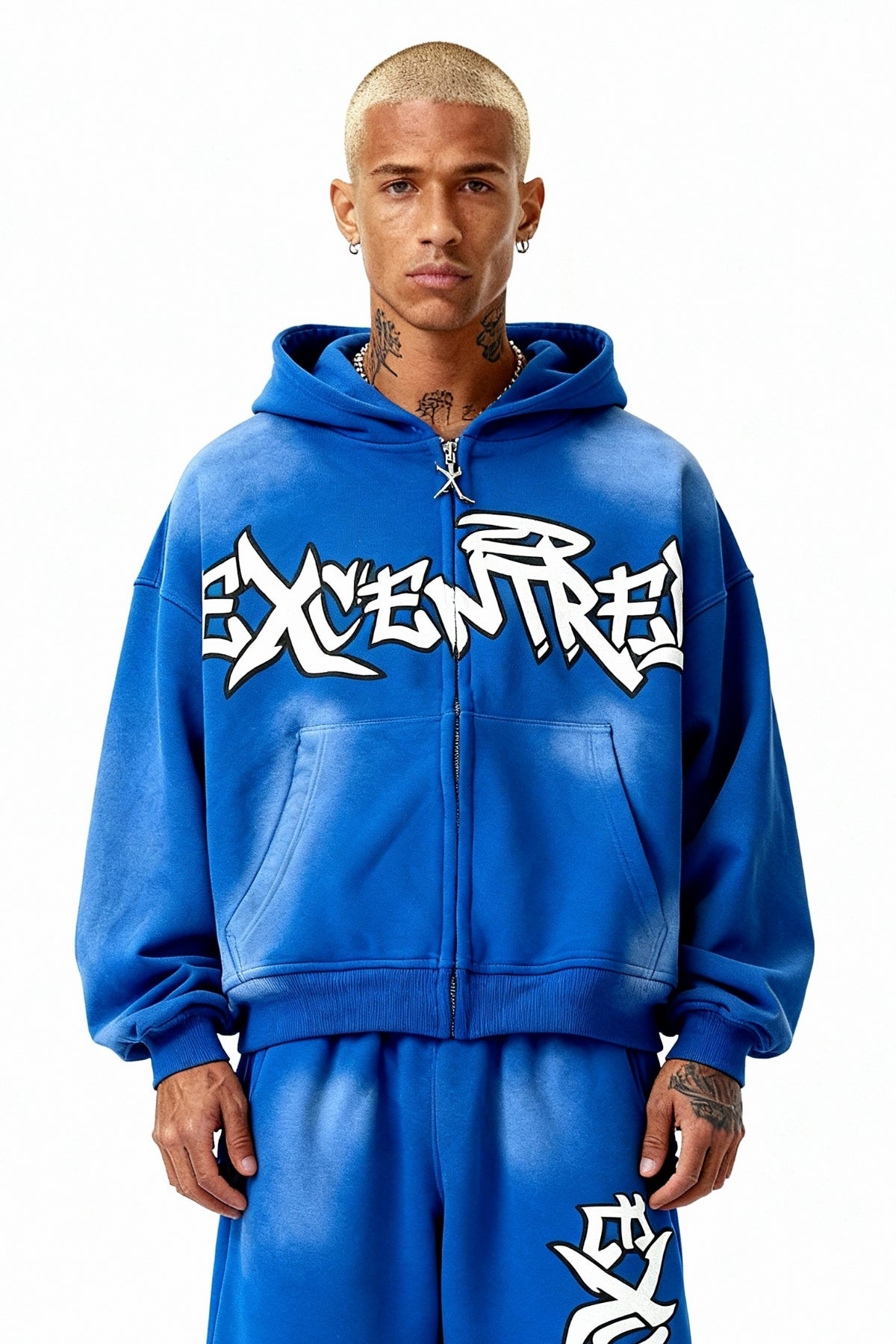 BLUE GRAFFITI ZIP HOODIE – EXCENTRED®