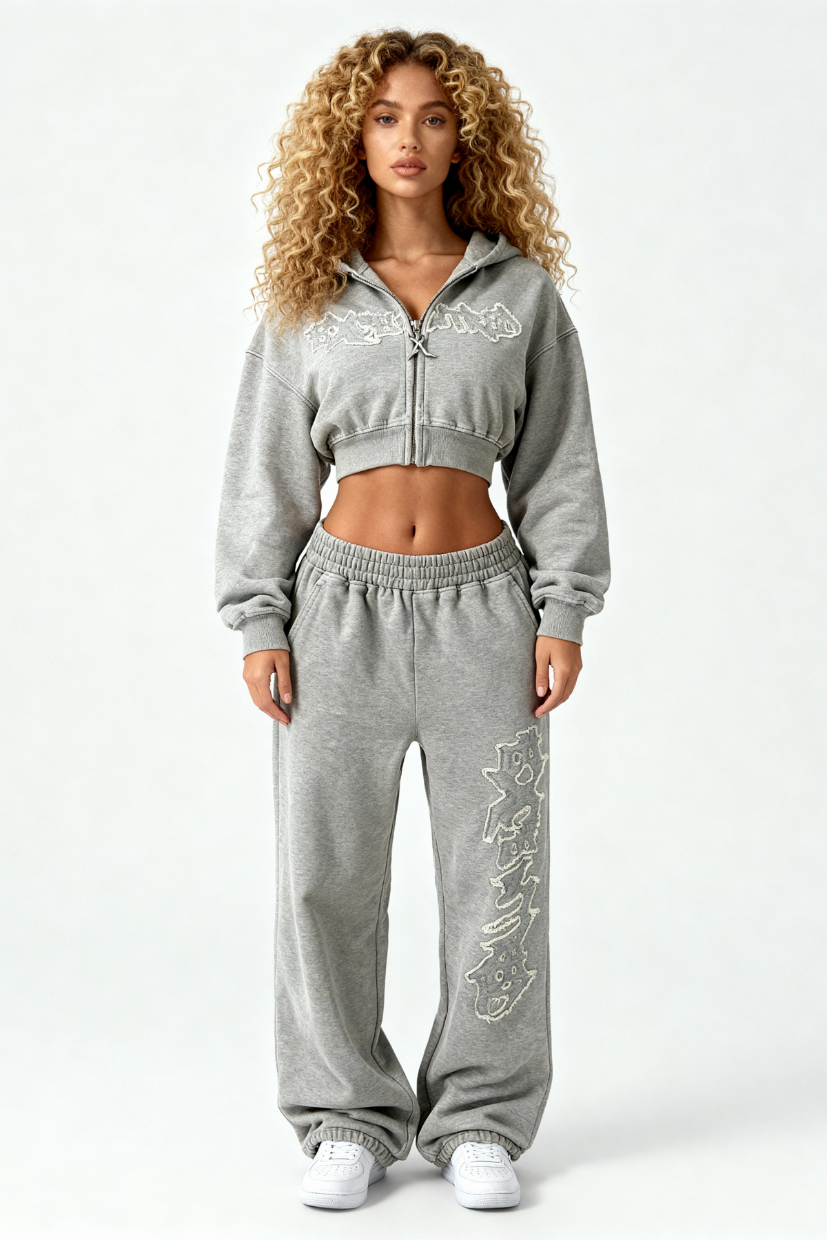 DISTRESSED CROPPED ZIP HOODIE SMOKE GREY