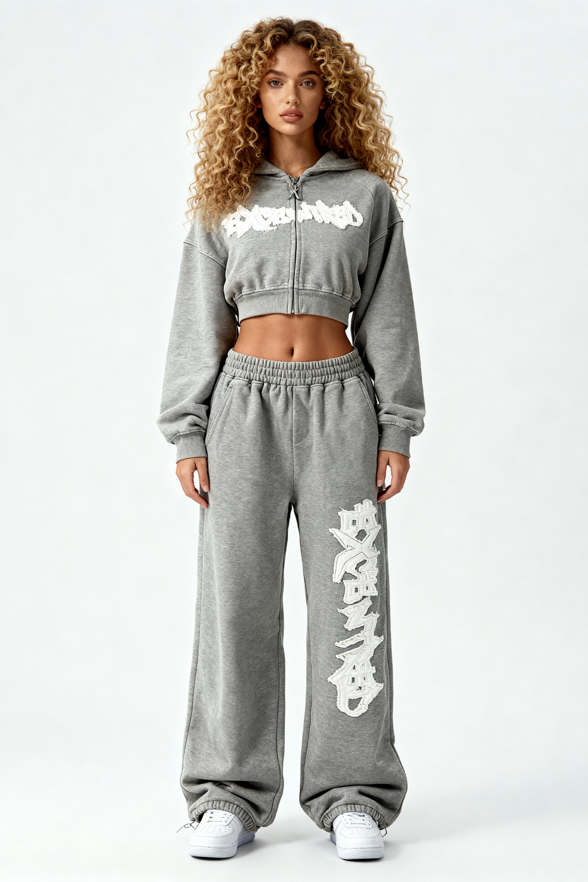 DISTRESSED CROPPED ZIP HOODIE SMOKE GREY