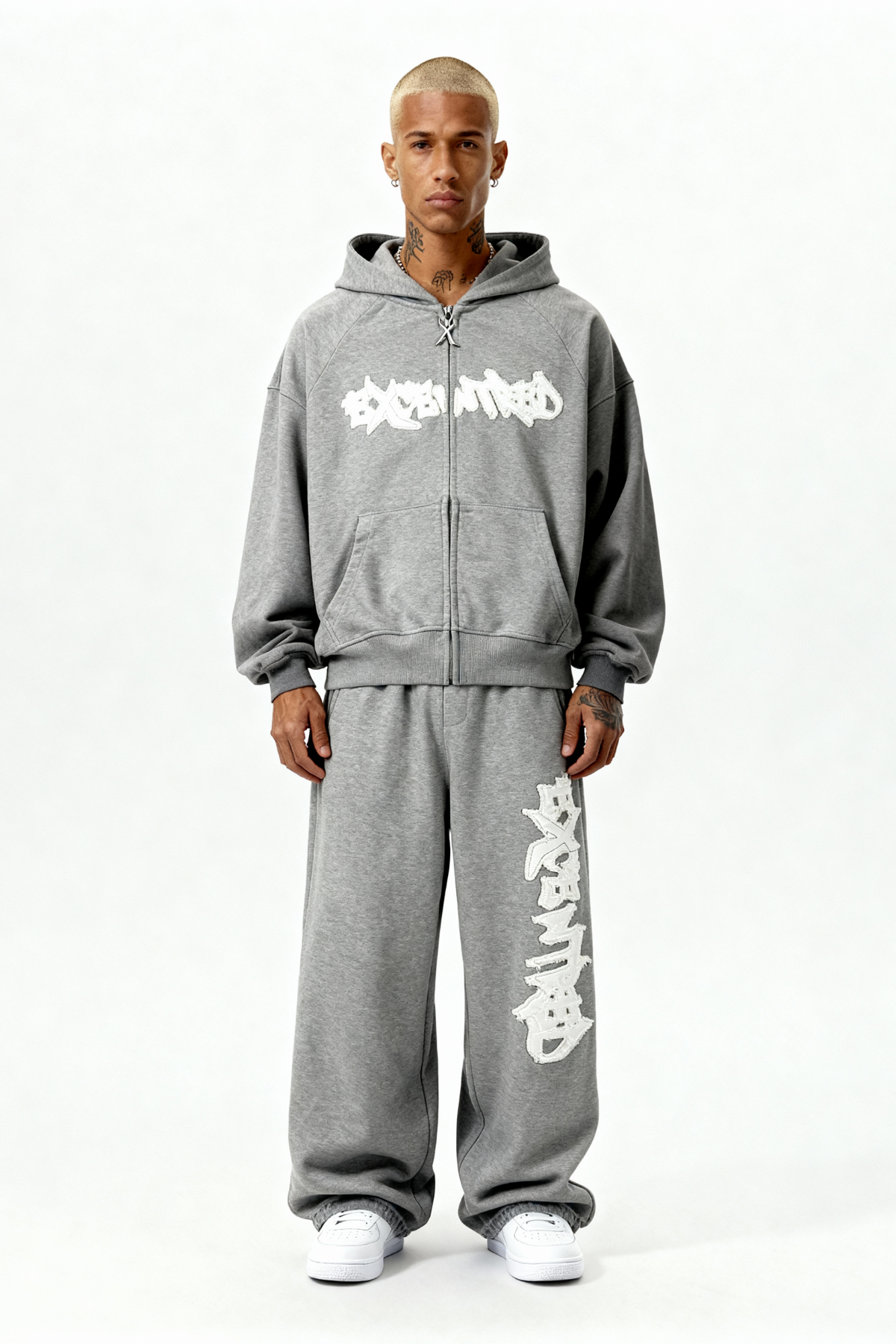 DISTRESSED TRACKSUIT SET SMOKE GREY