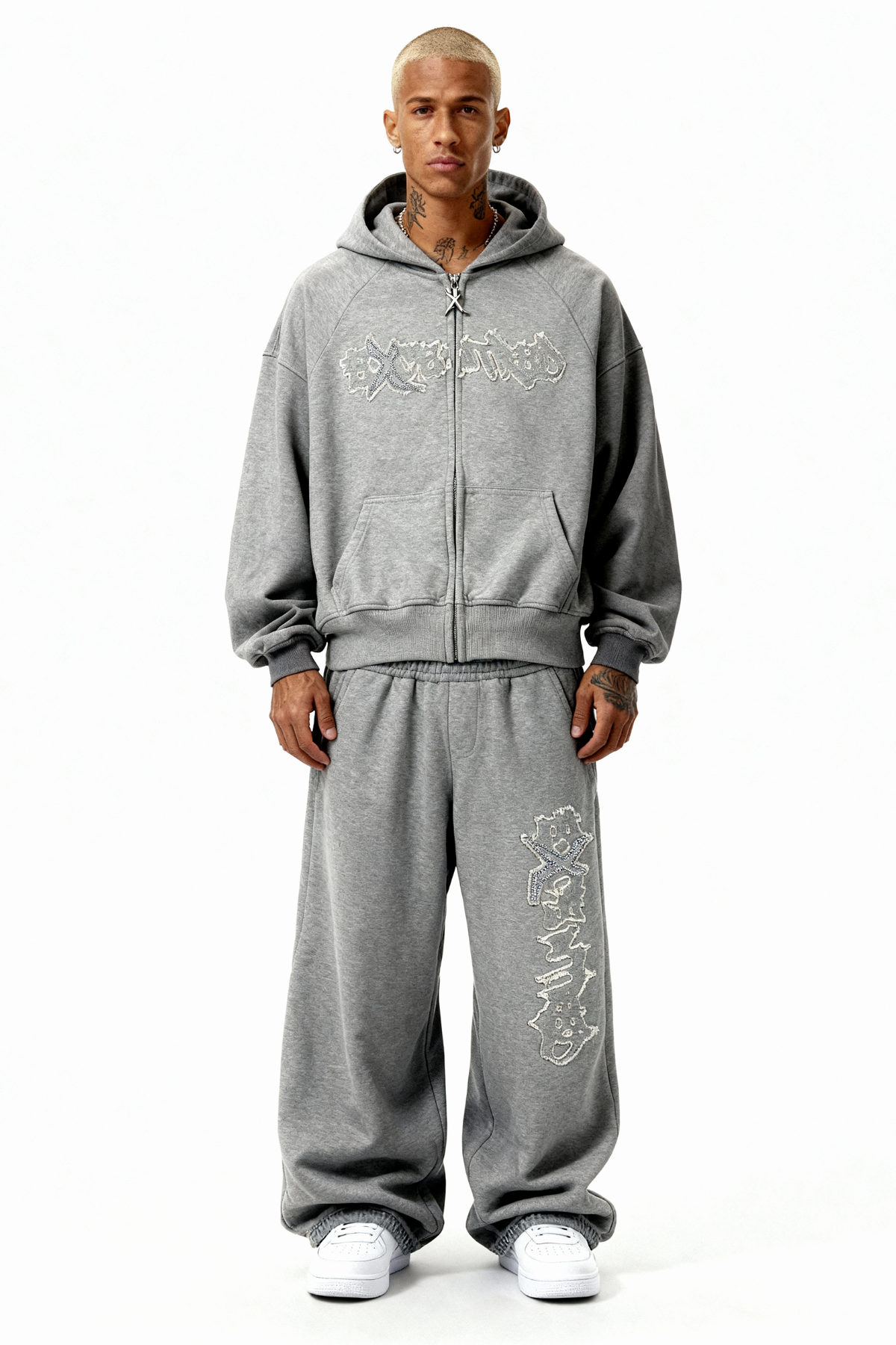 DISTRESSED TRACKSUIT SET SMOKE GREY