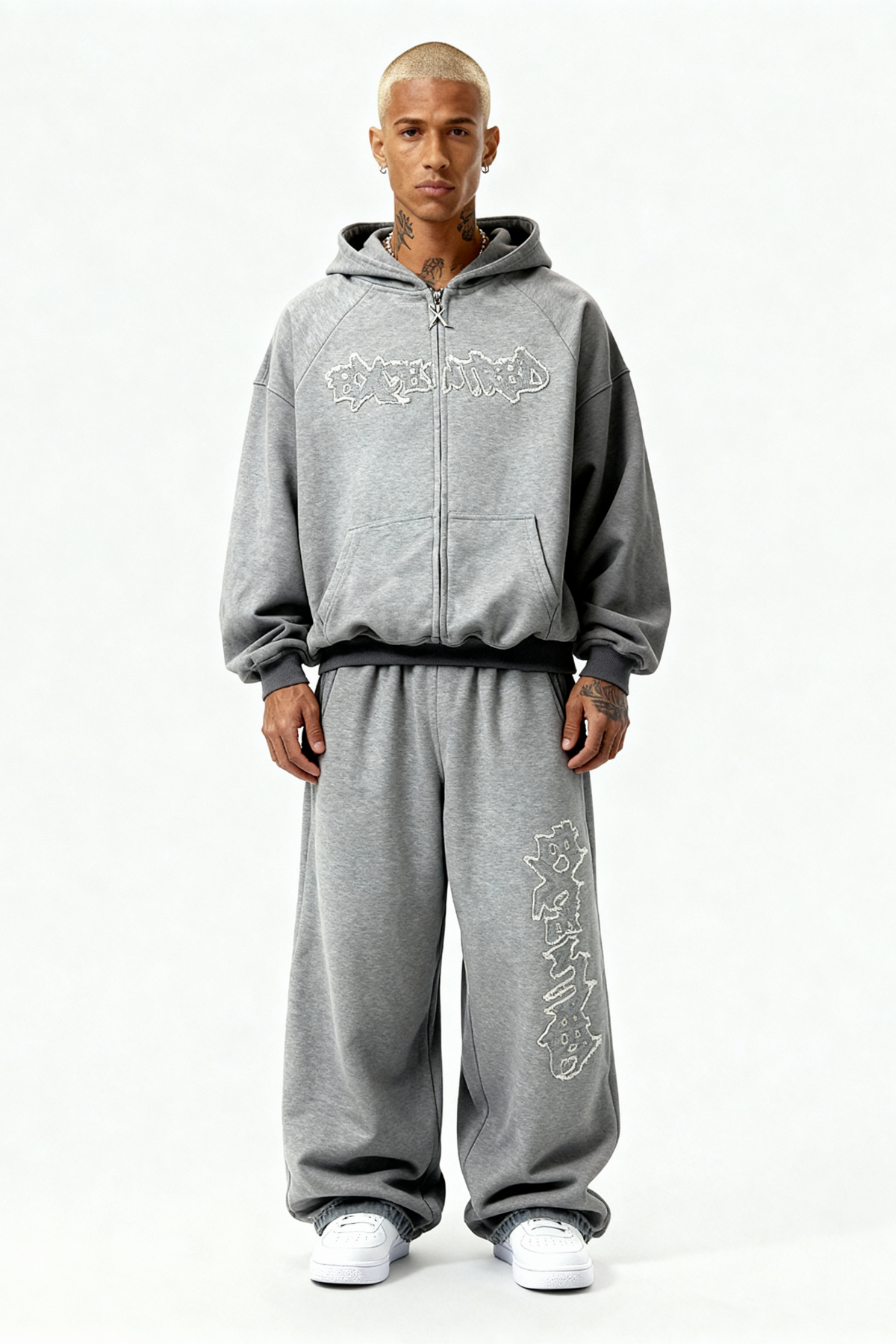 DISTRESSED ZIP HOODIE SMOKE GREY