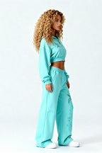DISTRESSED CROPPED ZIP HOODIE CRYSTAL TIFFANY