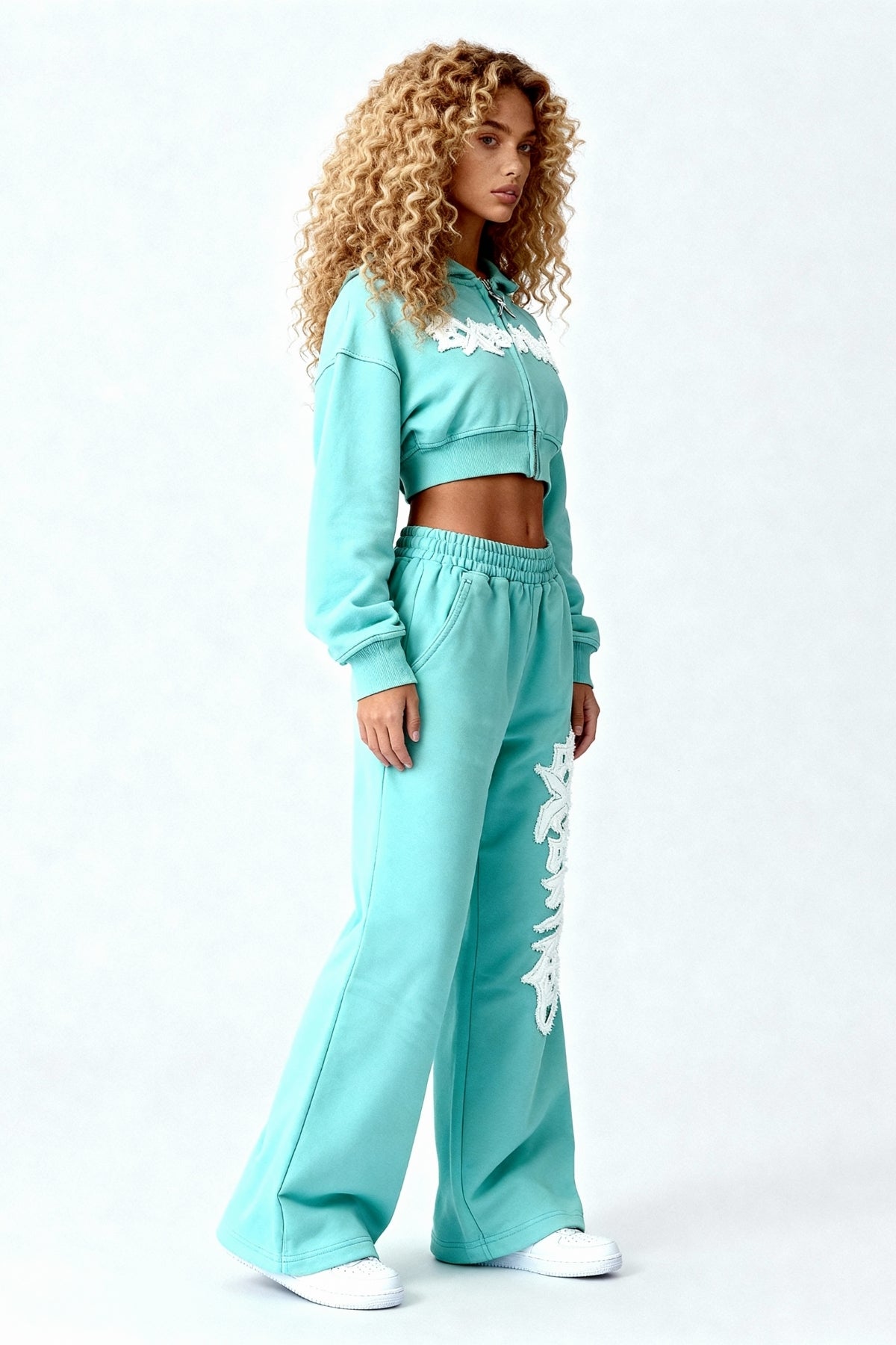 DISTRESSED CROPPED ZIP HOODIE CRYSTAL TIFFANY