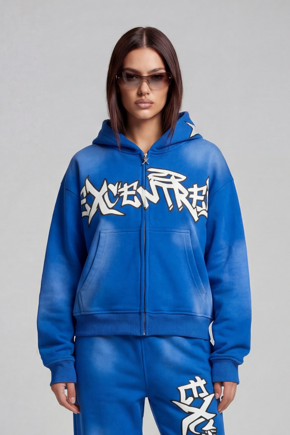 BLUE GRAFFITI ZIP HOODIE