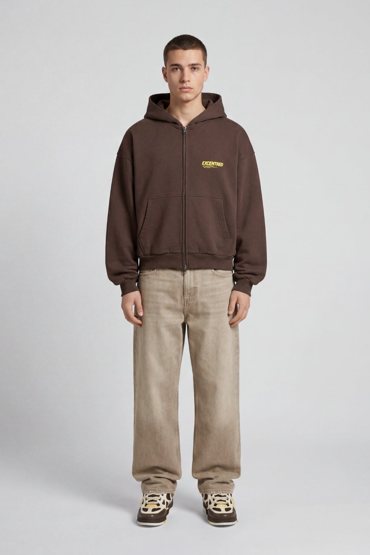 UNIFORM ZIP HOODIE BROWN