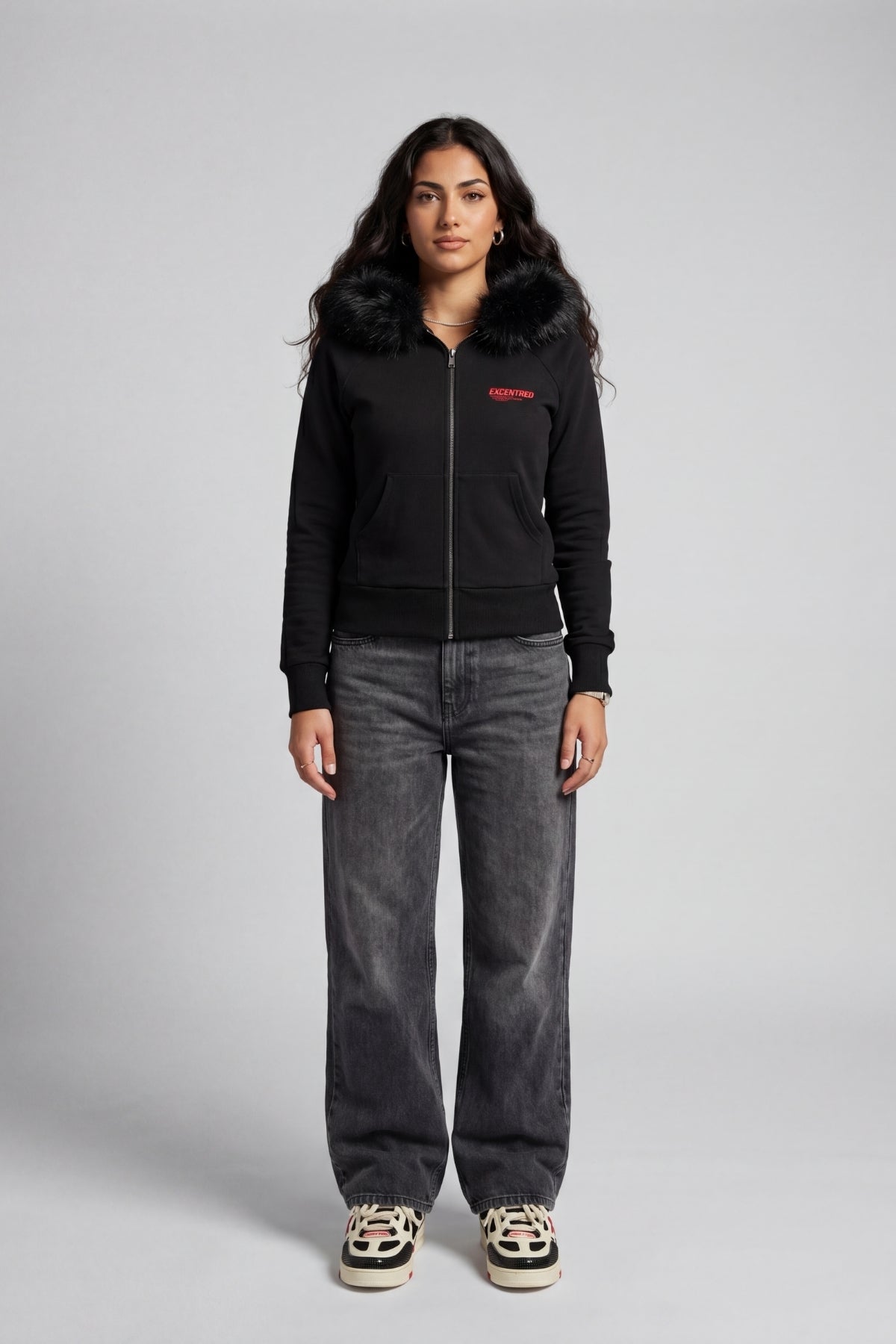 UNIFORM WOMENS FUR ZIP HOODIE BLACK