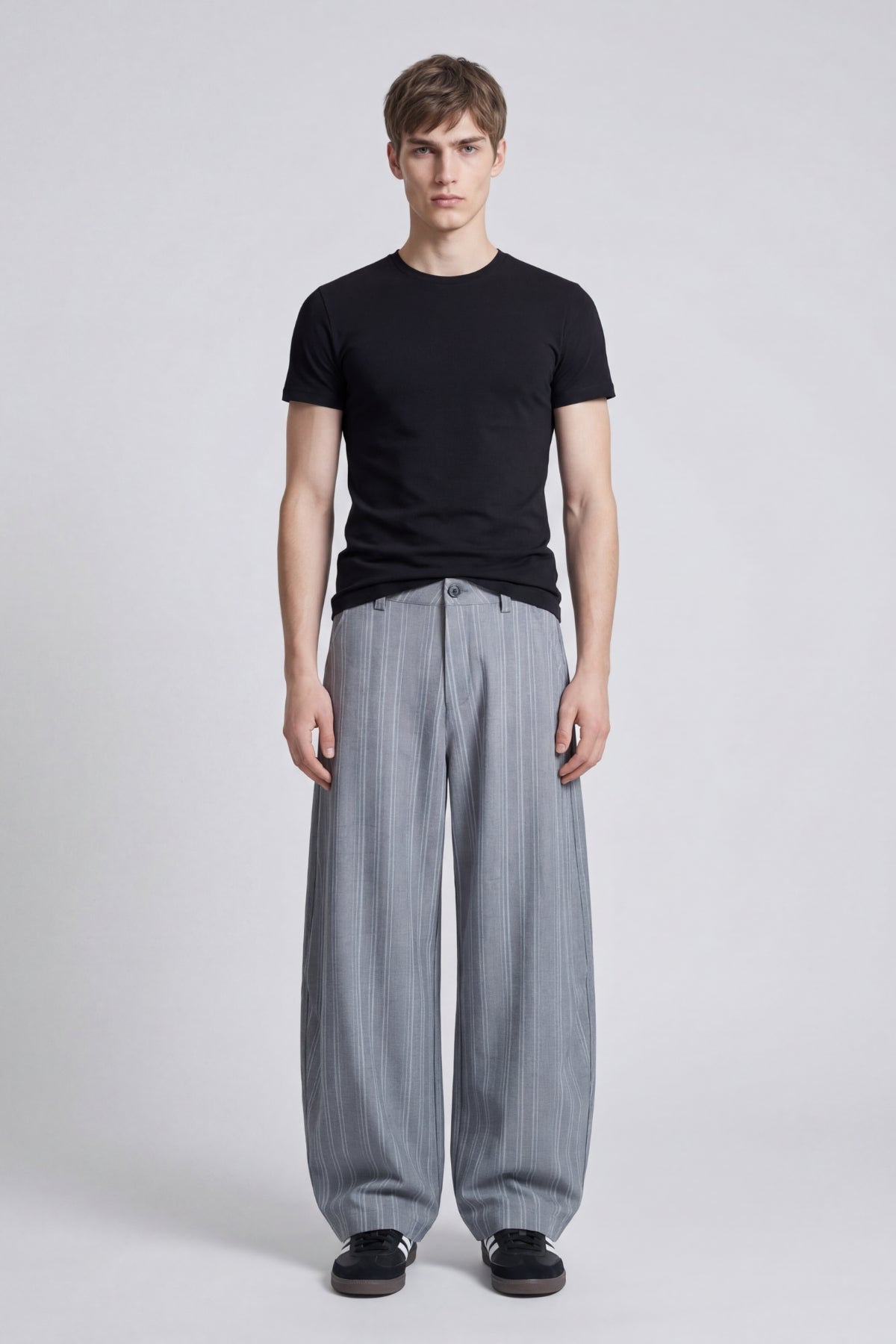 DARK GREY PINSTRIPE WIDE LEG PANTS