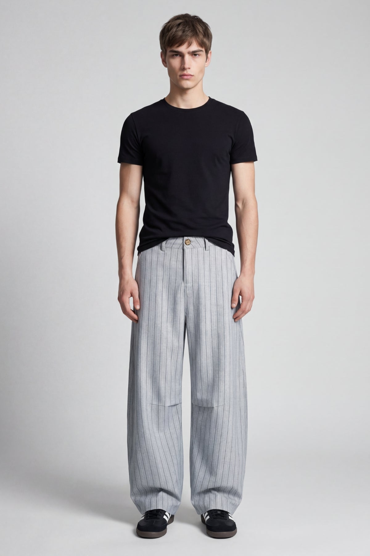GREY PINSTRIPE WIDE LEG PANTS