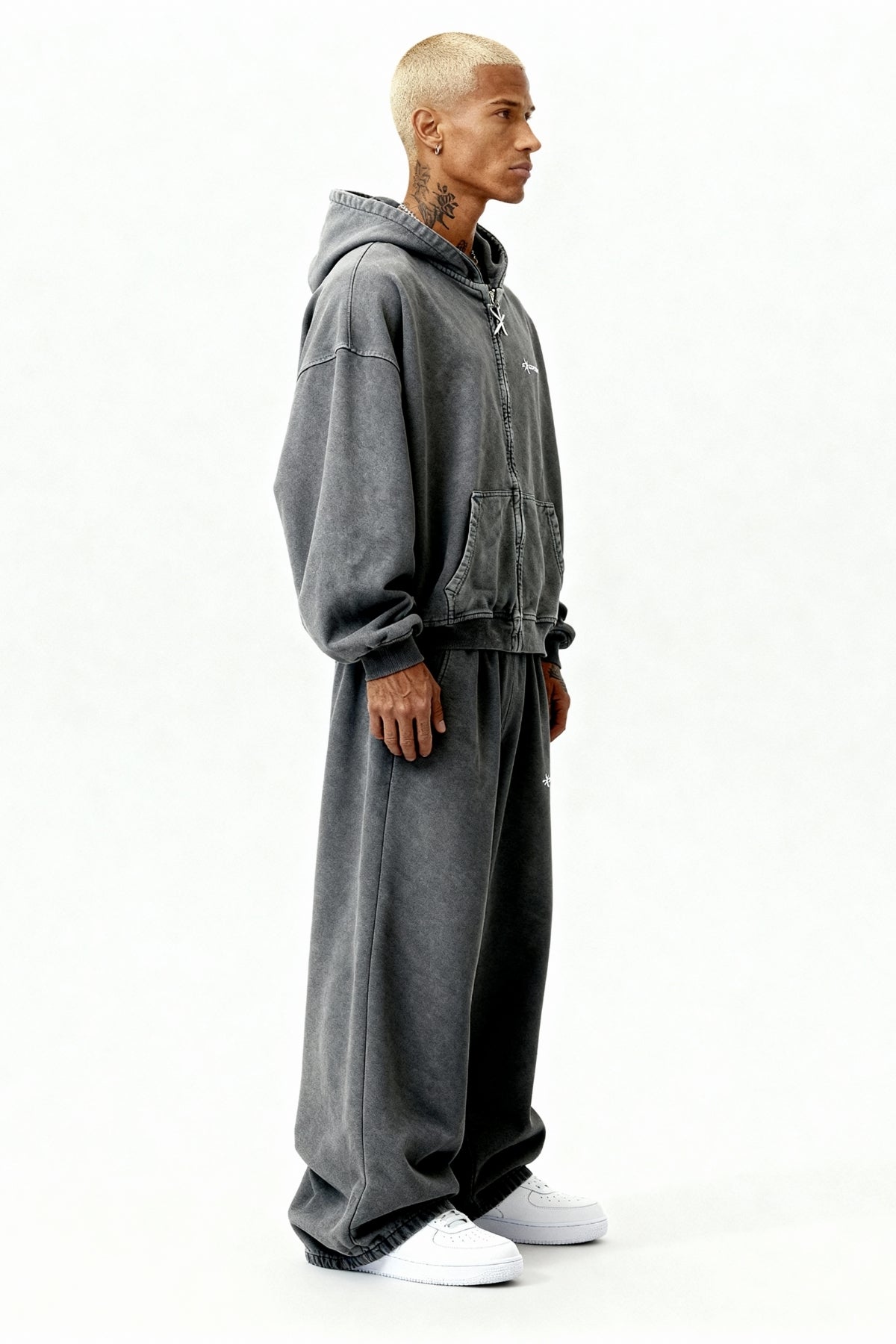 STONE GREY ZIP HOODIE