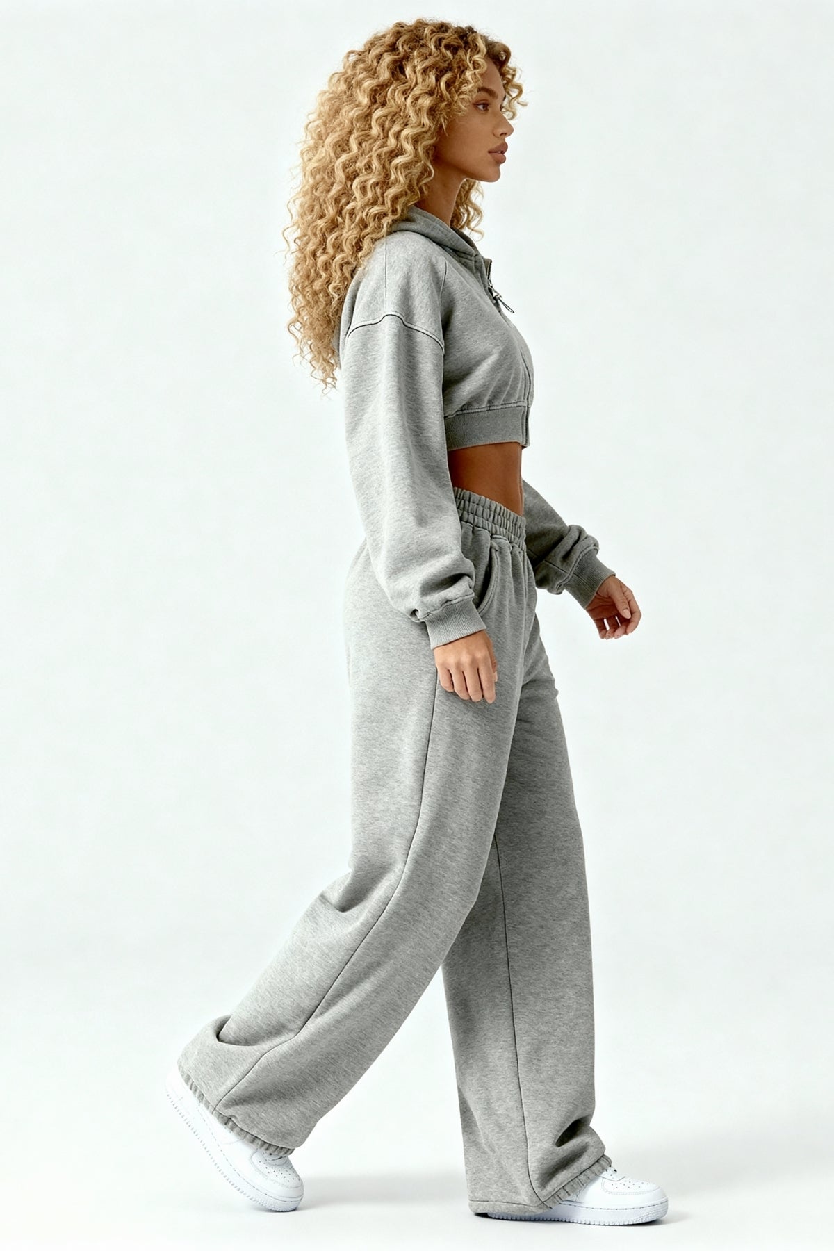 CROPPED ZIP HOODIE SMOKE GREY