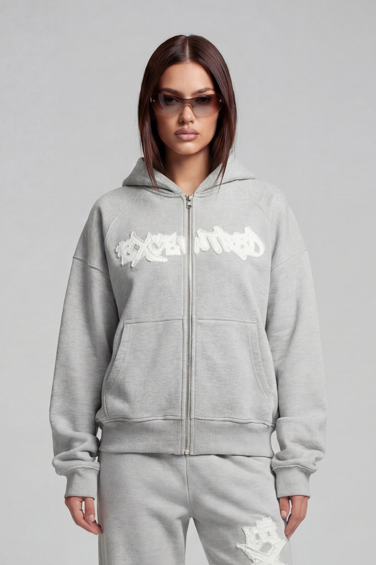 DISTRESSED ZIP HOODIE SMOKE GREY
