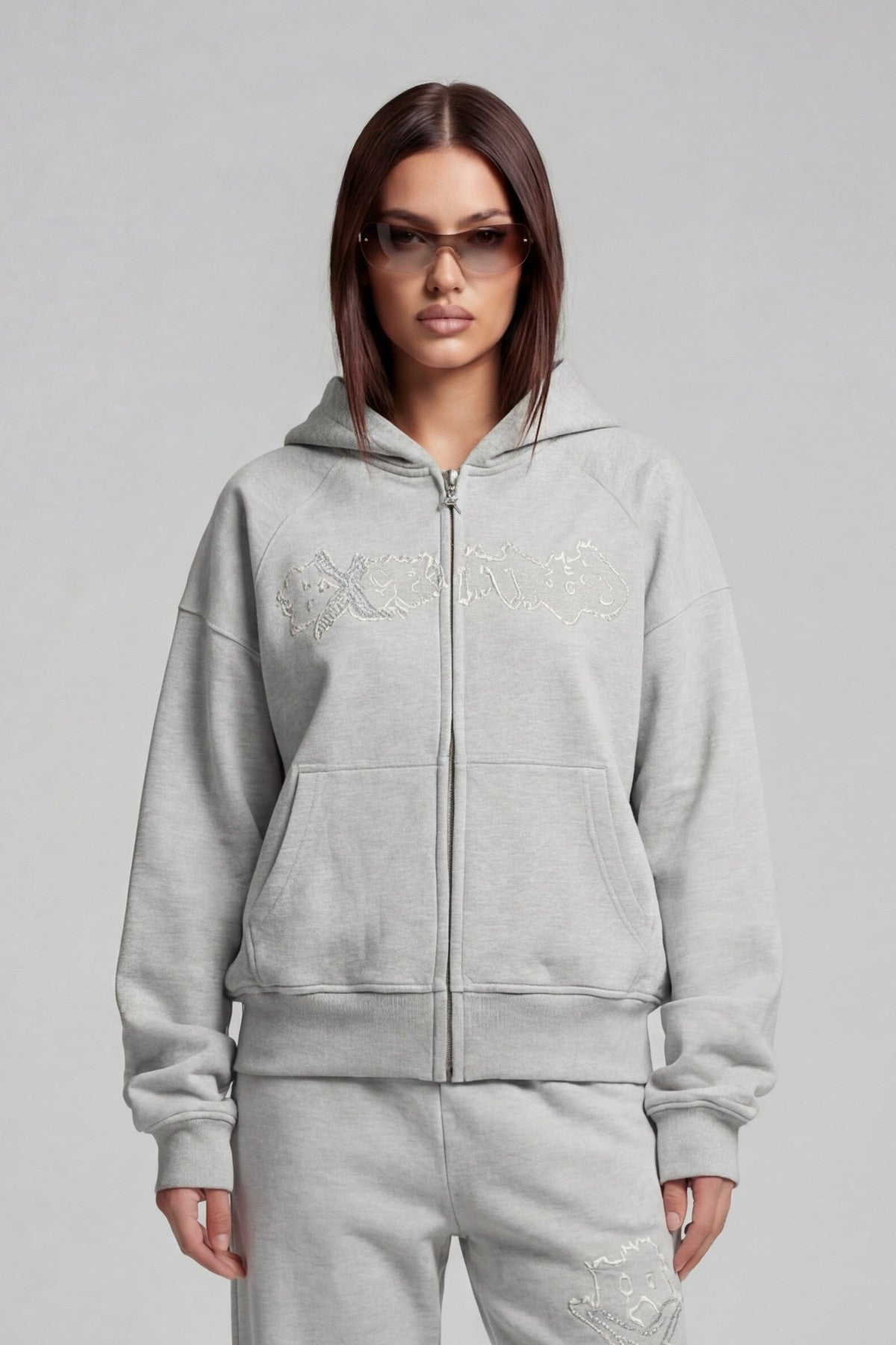 DISTRESSED ZIP HOODIE SMOKE GREY