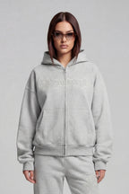 DISTRESSED ZIP HOODIE SMOKE GREY