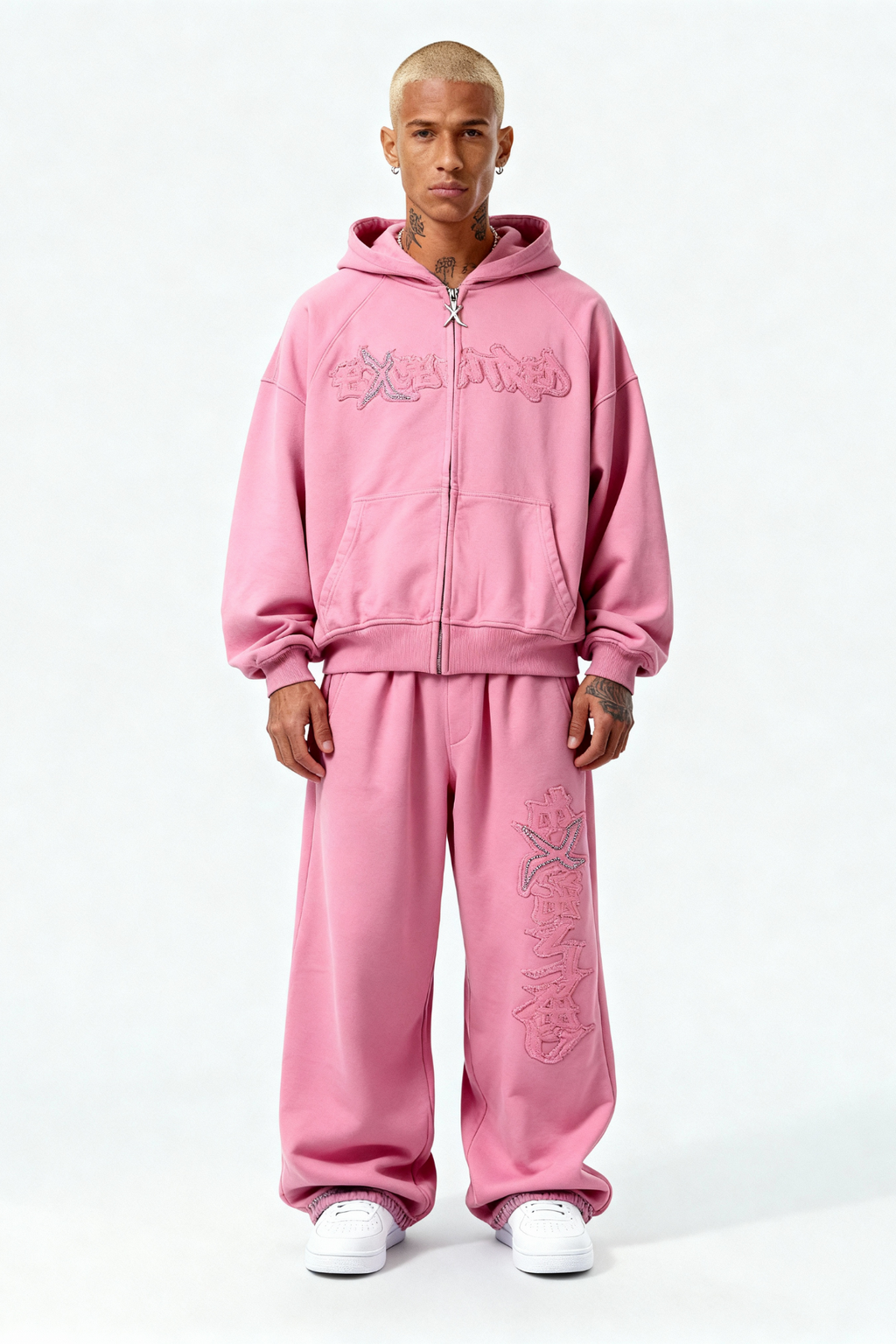 DISTRESSED ZIP HOODIE SAKURA PINK