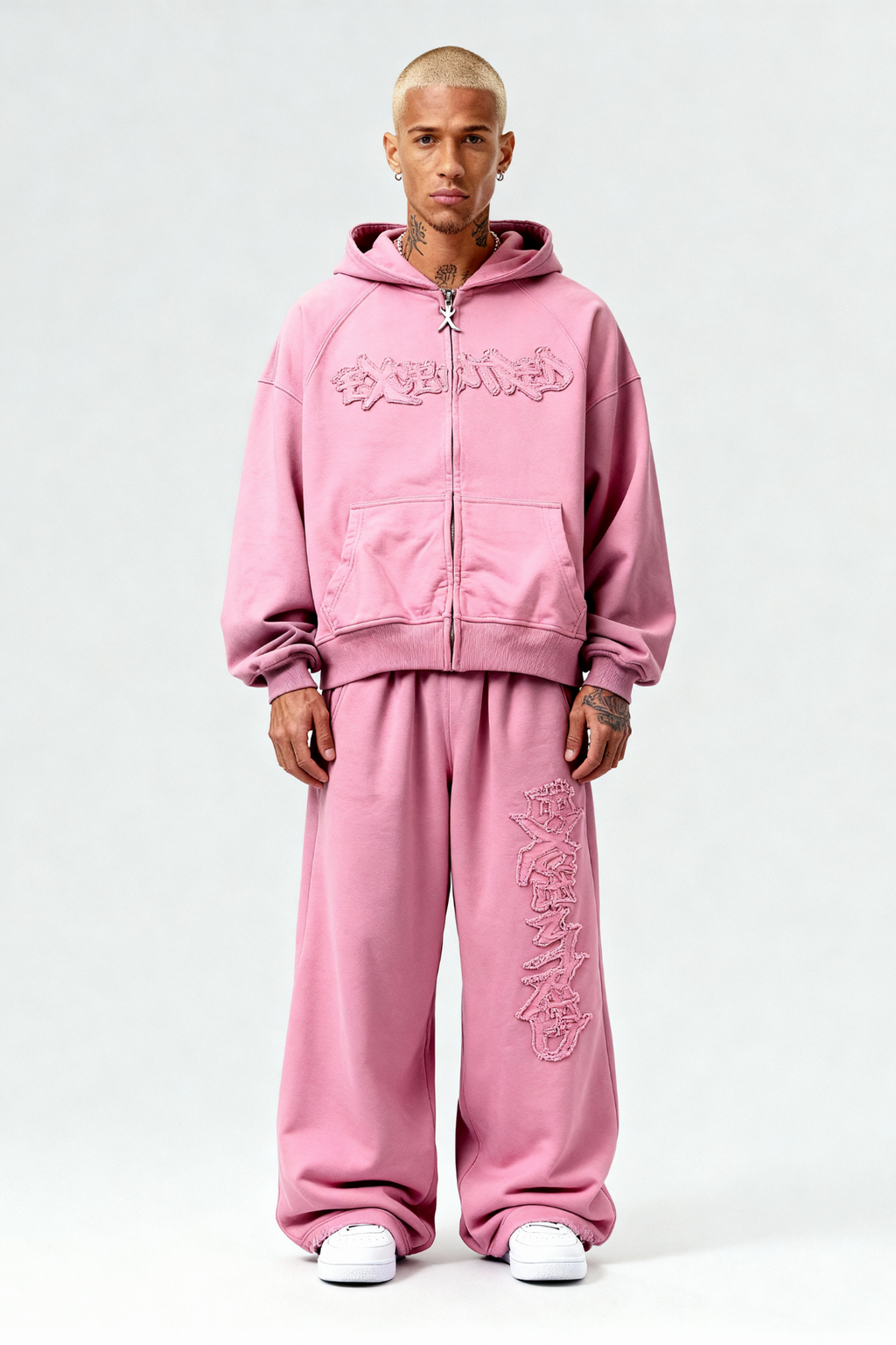 DISTRESSED ZIP HOODIE SAKURA PINK