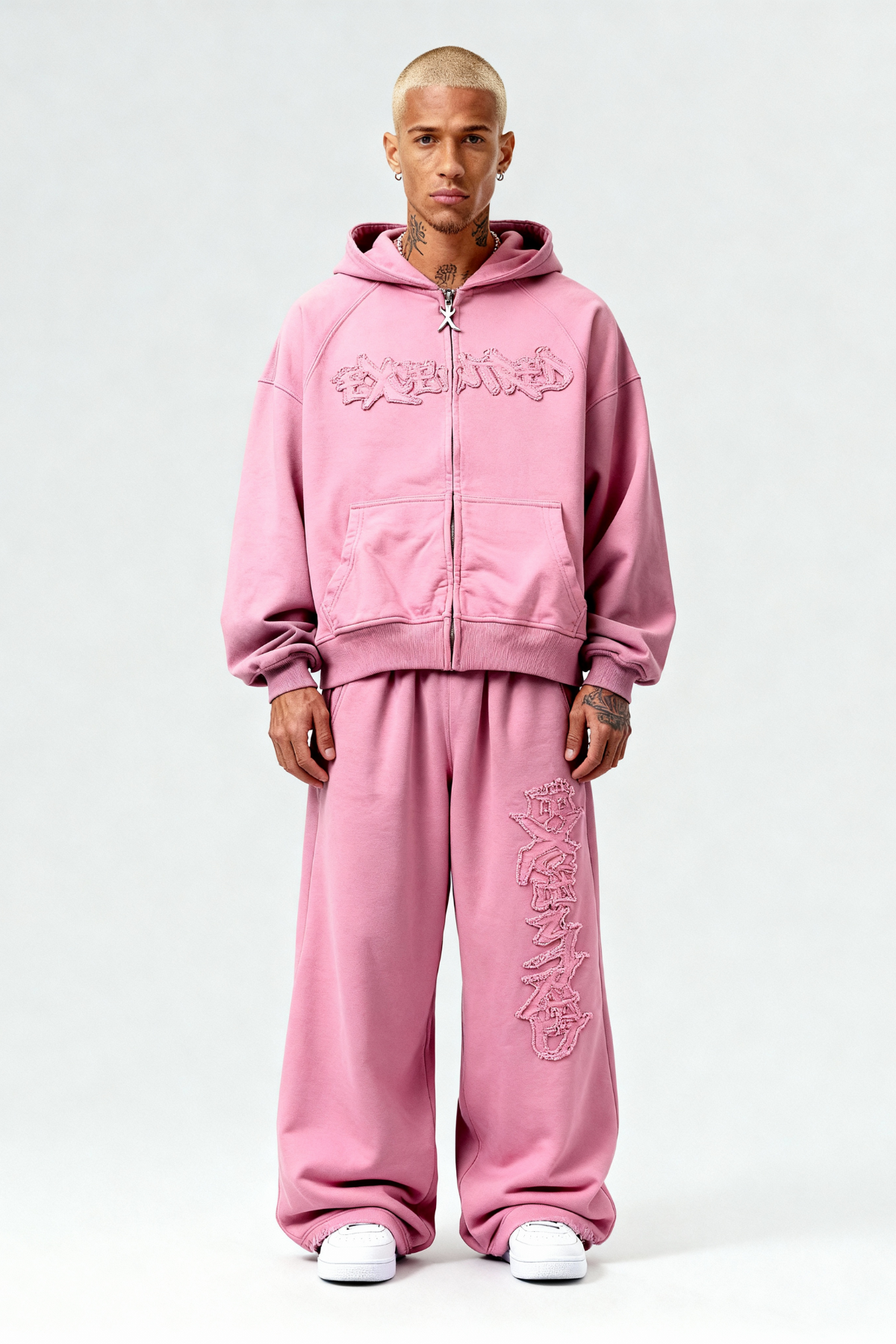 DISTRESSED ZIP HOODIE SAKURA PINK