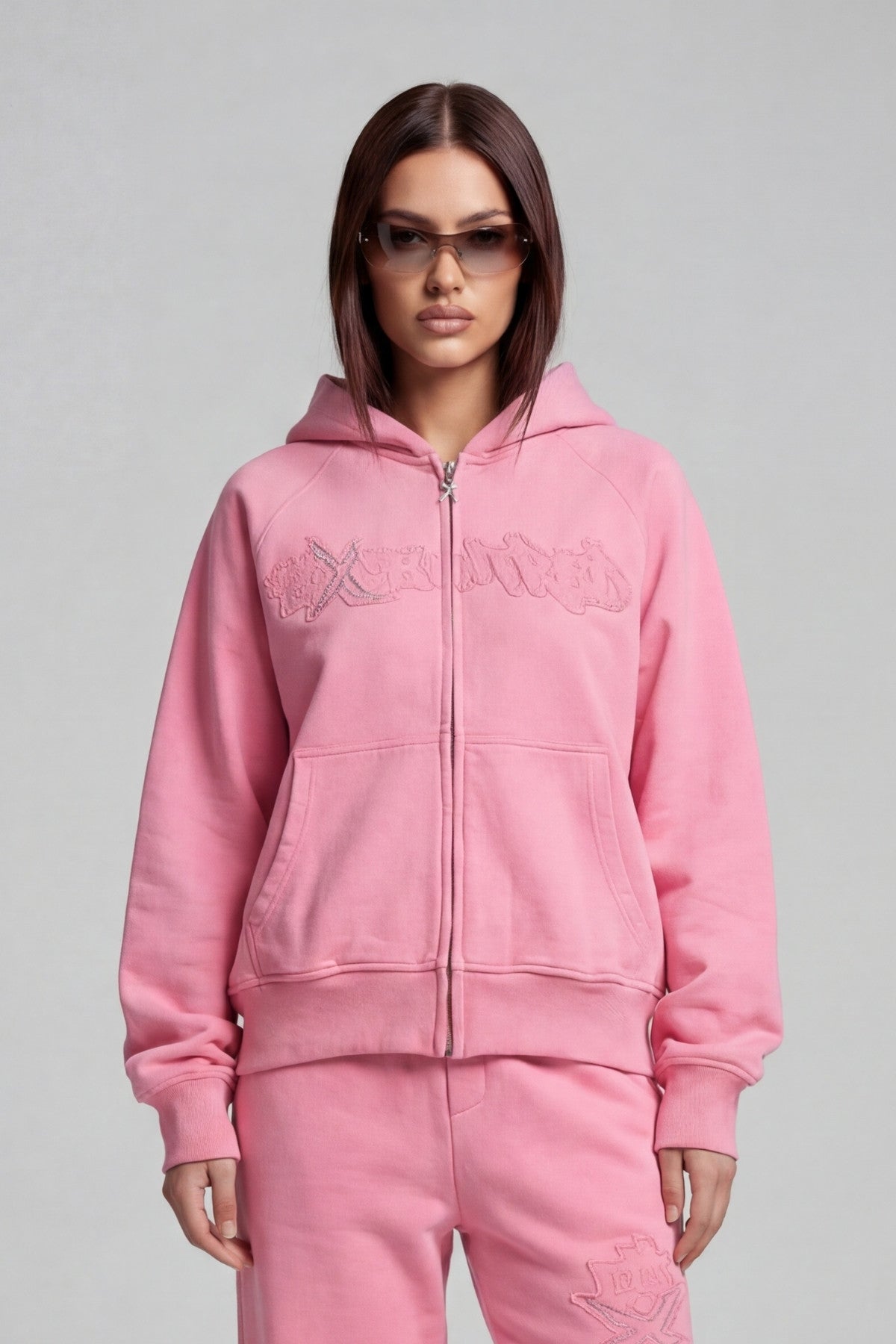 DISTRESSED ZIP HOODIE SAKURA PINK