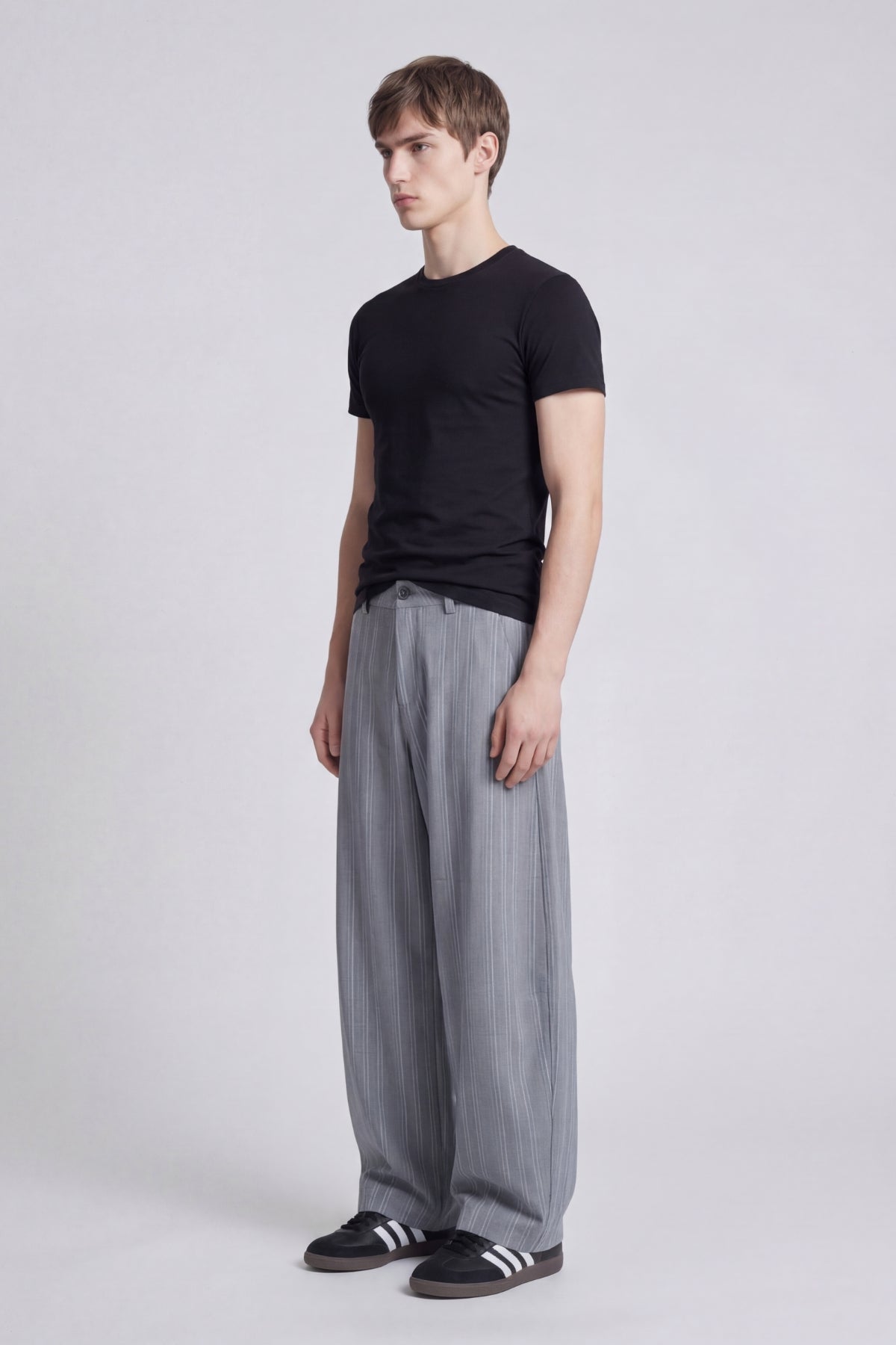 DARK GREY PINSTRIPE WIDE LEG PANTS