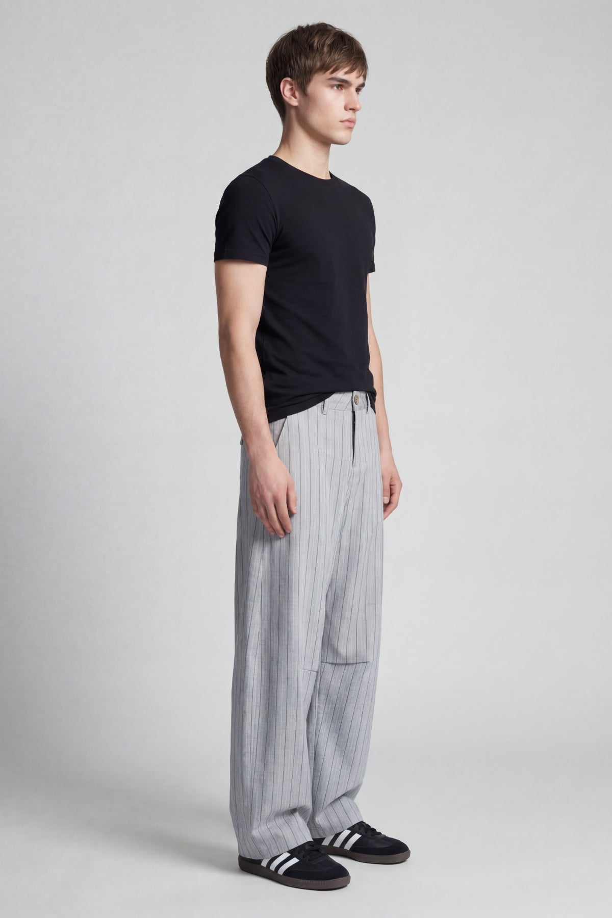 GREY PINSTRIPE WIDE LEG PANTS