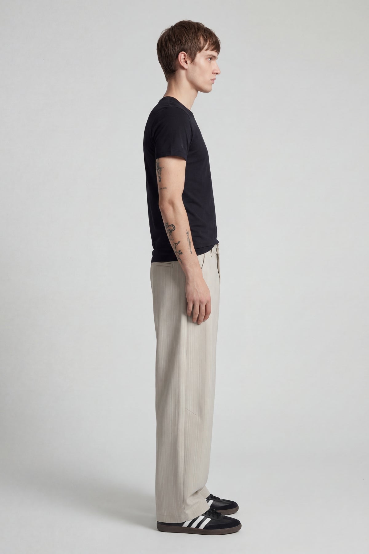 BEIGE PINSTRIPE WIDE LEG PANTS