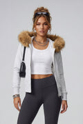 GREY WOMENS FUR ZIP HOODIE