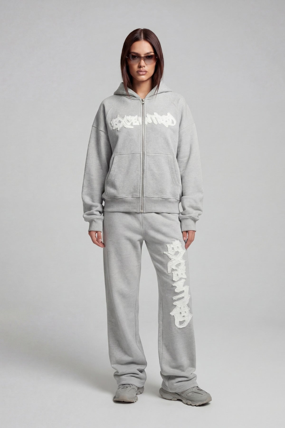 DISTRESSED ZIP HOODIE SMOKE GREY