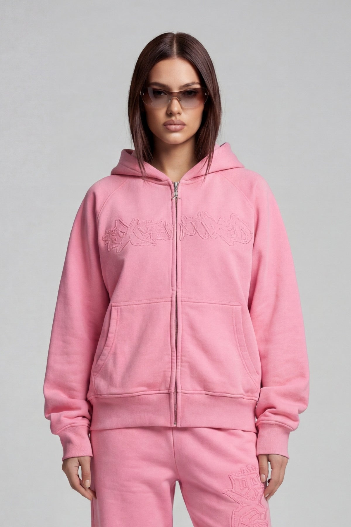 DISTRESSED ZIP HOODIE SAKURA PINK