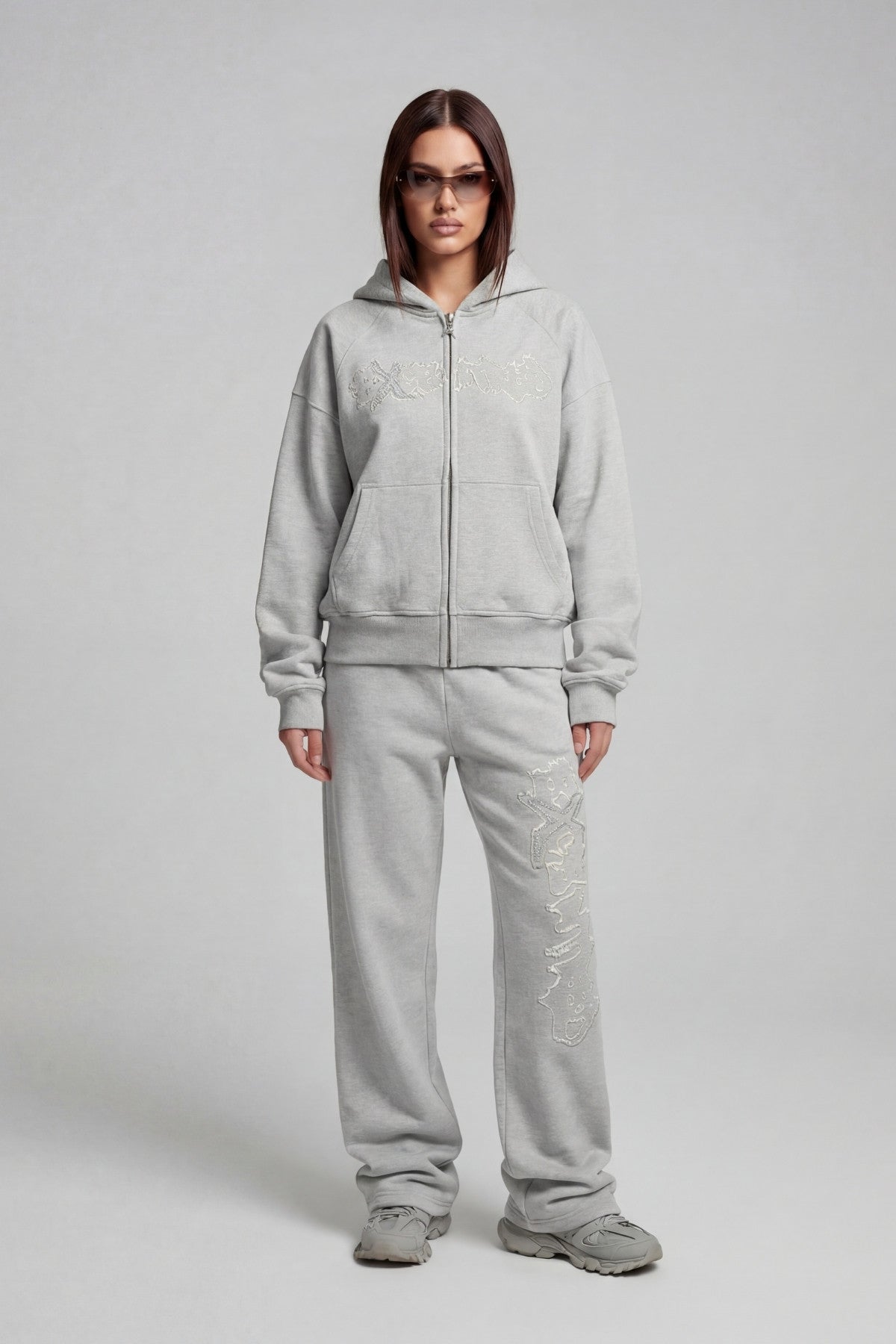 DISTRESSED ZIP HOODIE SMOKE GREY