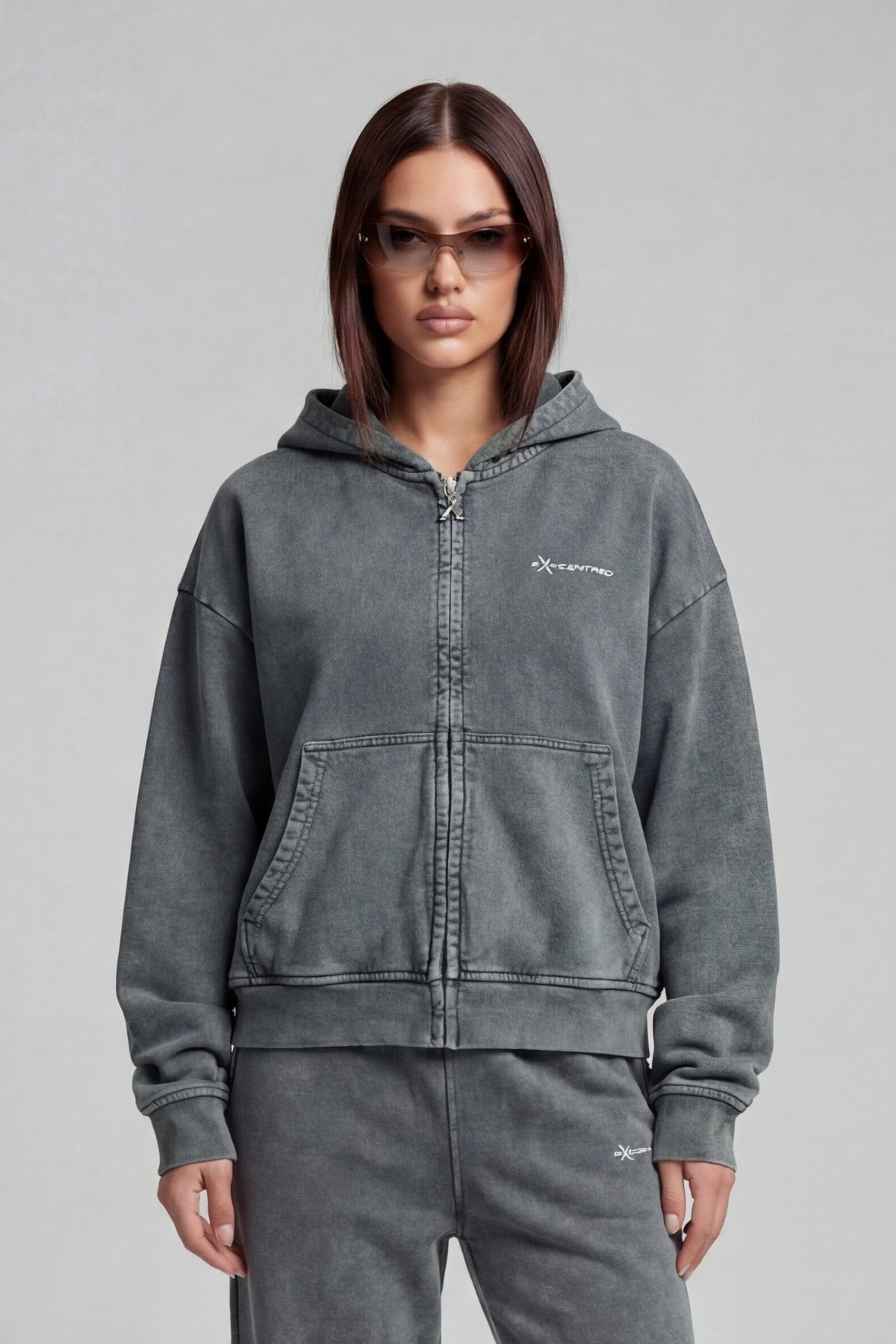 STONE GREY ZIP HOODIE