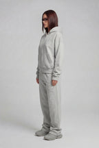 DISTRESSED ZIP HOODIE SMOKE GREY