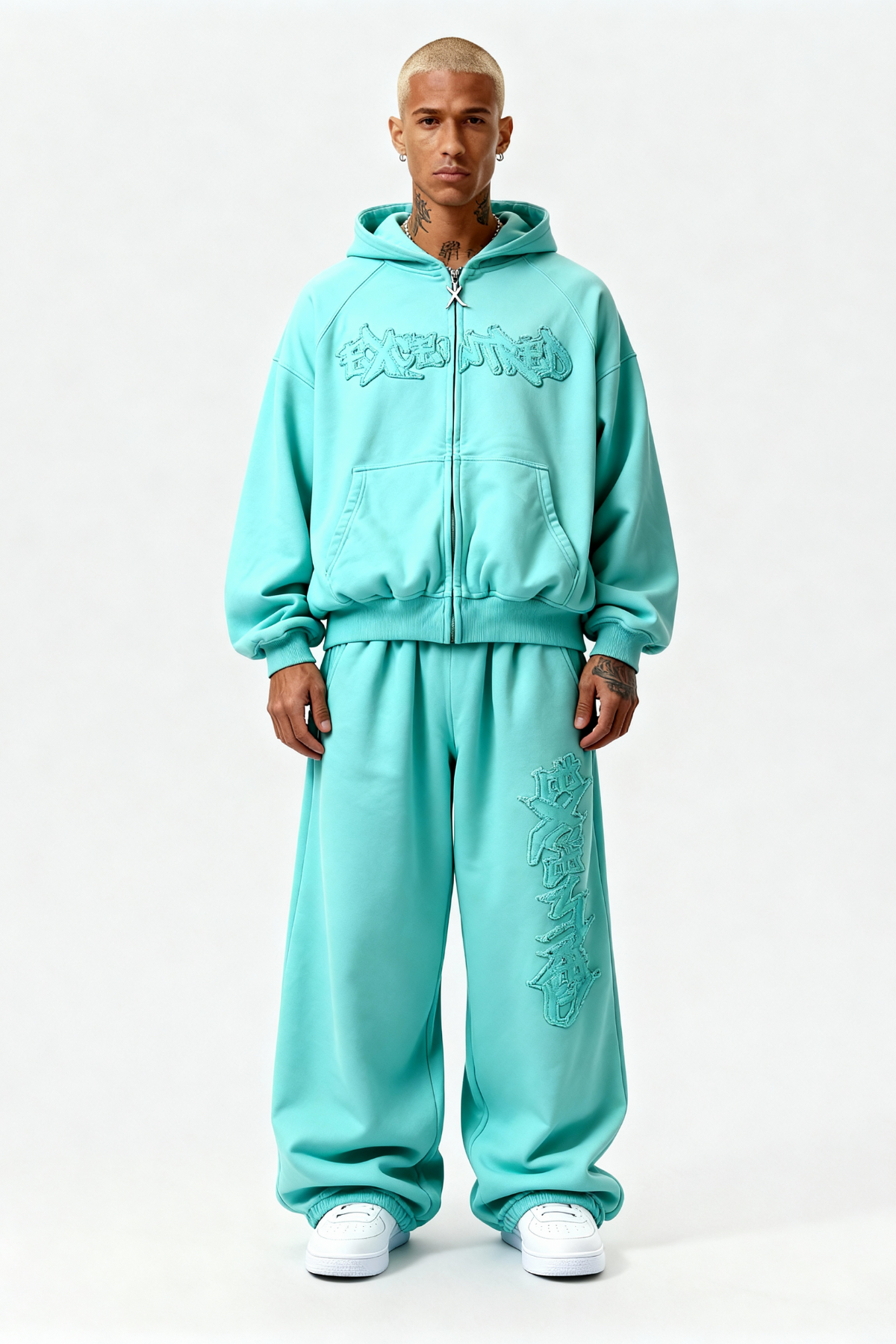 DISTRESSED ZIP HOODIE CRYSTAL TIFFANY