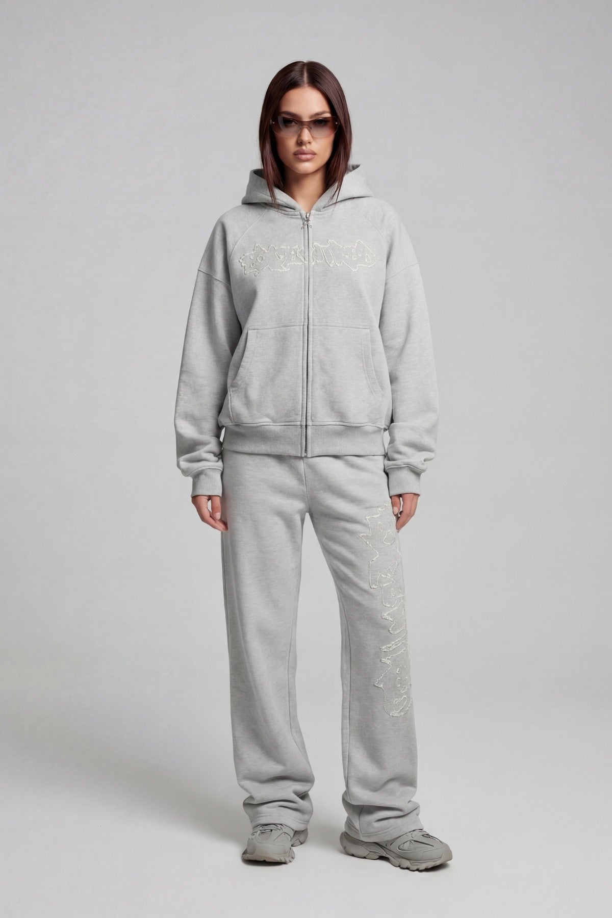 DISTRESSED ZIP HOODIE SMOKE GREY