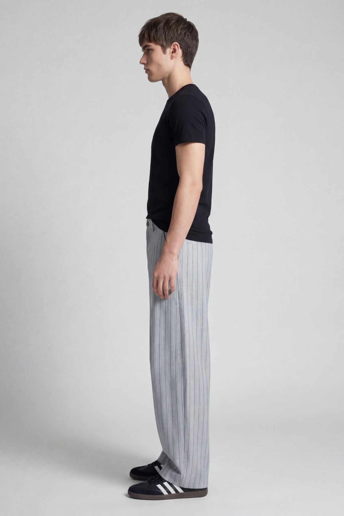 GREY PINSTRIPE WIDE LEG PANTS
