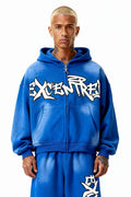 BLUE GRAFFITI ZIP HOODIE