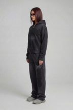 RHINESTONE ZIP HOODIE CARBON BLACK