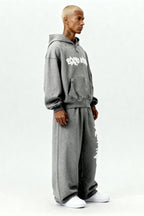 DISTRESSED ZIP HOODIE SMOKE GREY