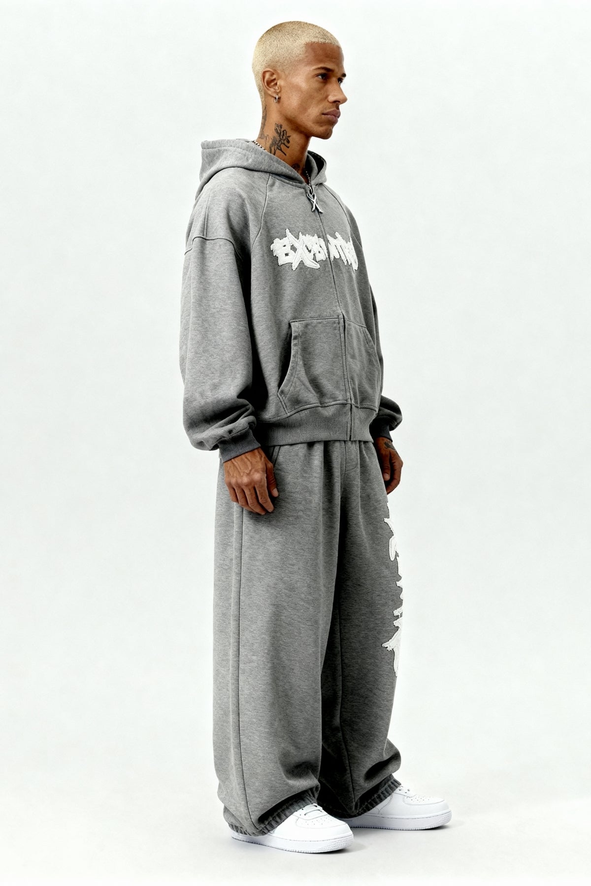 DISTRESSED TRACKSUIT SET SMOKE GREY