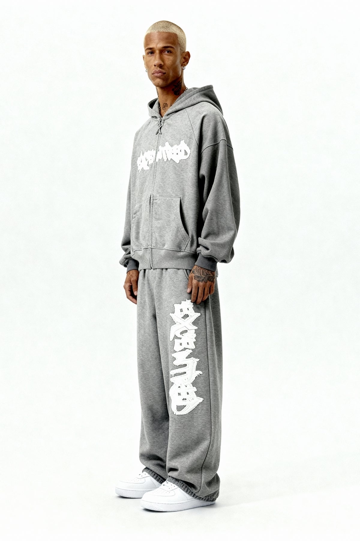 DISTRESSED ZIP HOODIE SMOKE GREY