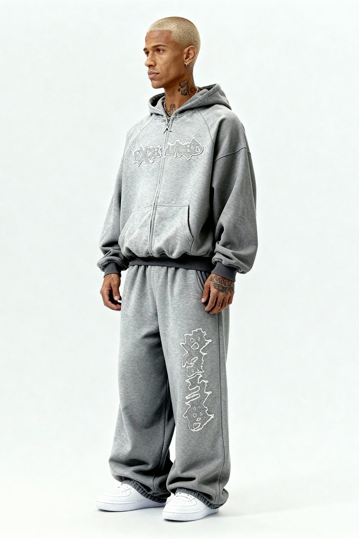 DISTRESSED ZIP HOODIE SMOKE GREY