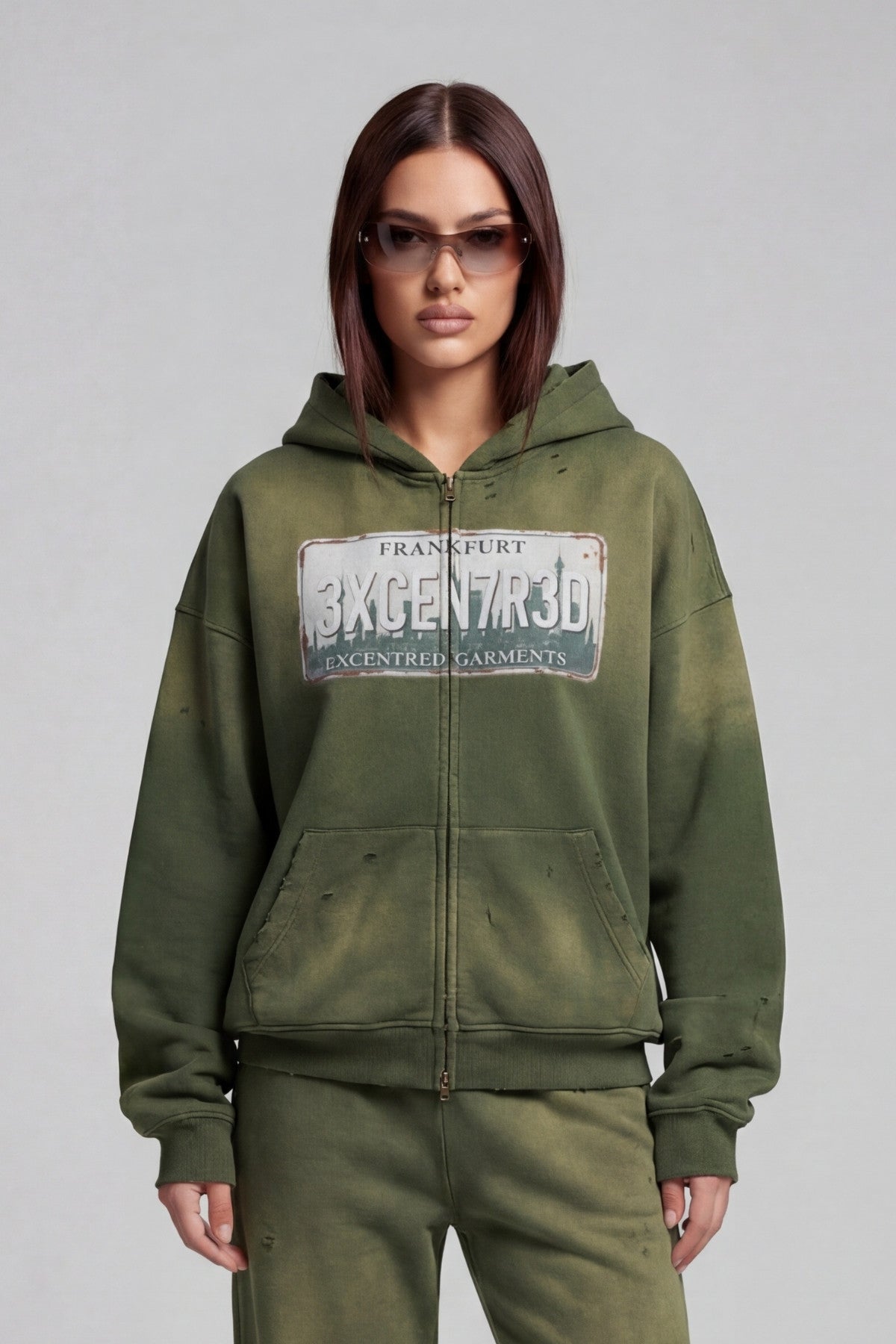 GREEN WASHED FFM ZIP HOODIE