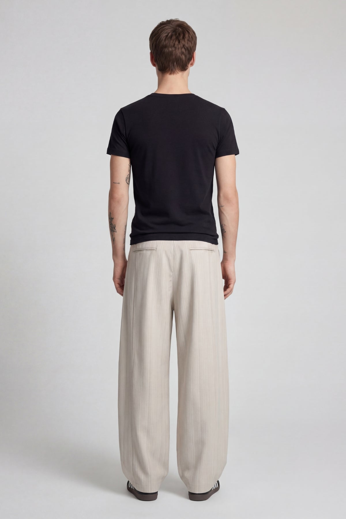 BEIGE PINSTRIPE WIDE LEG PANTS