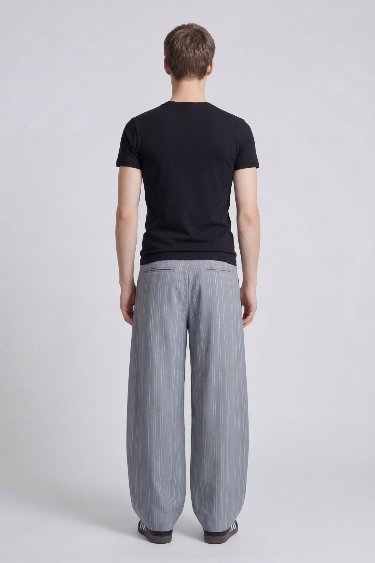 DARK GREY PINSTRIPE WIDE LEG PANTS