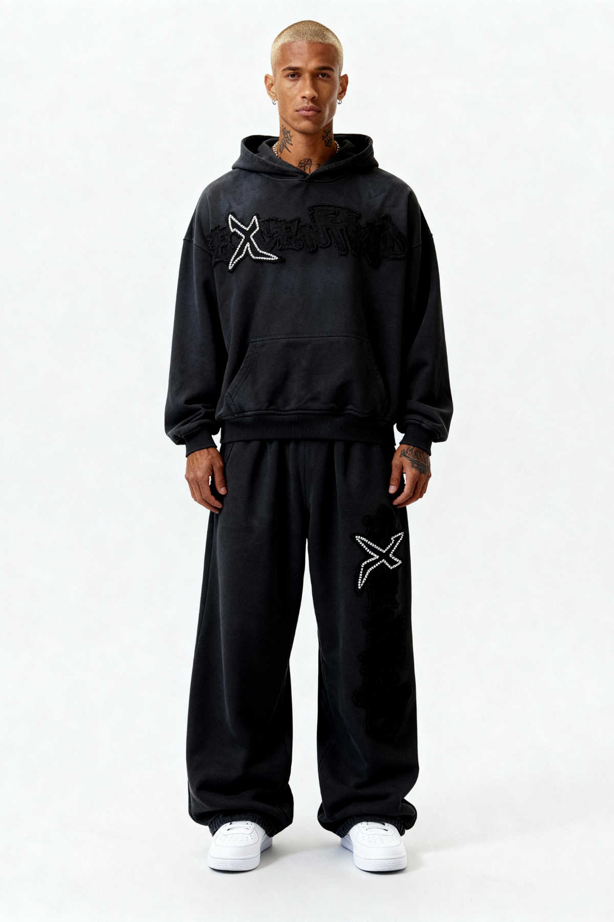 RHINESTONE HOODIE CARBON BLACK