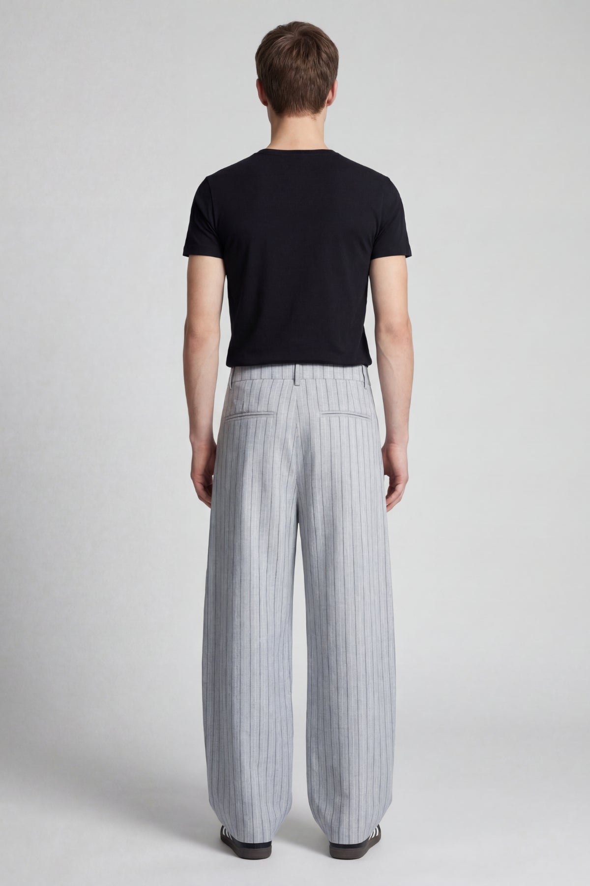 GREY PINSTRIPE WIDE LEG PANTS