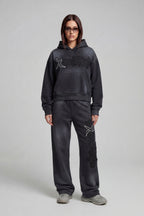 RHINESTONE HOODIE CARBON BLACK