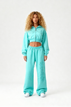 DISTRESSED CROPPED ZIP HOODIE CRYSTAL TIFFANY