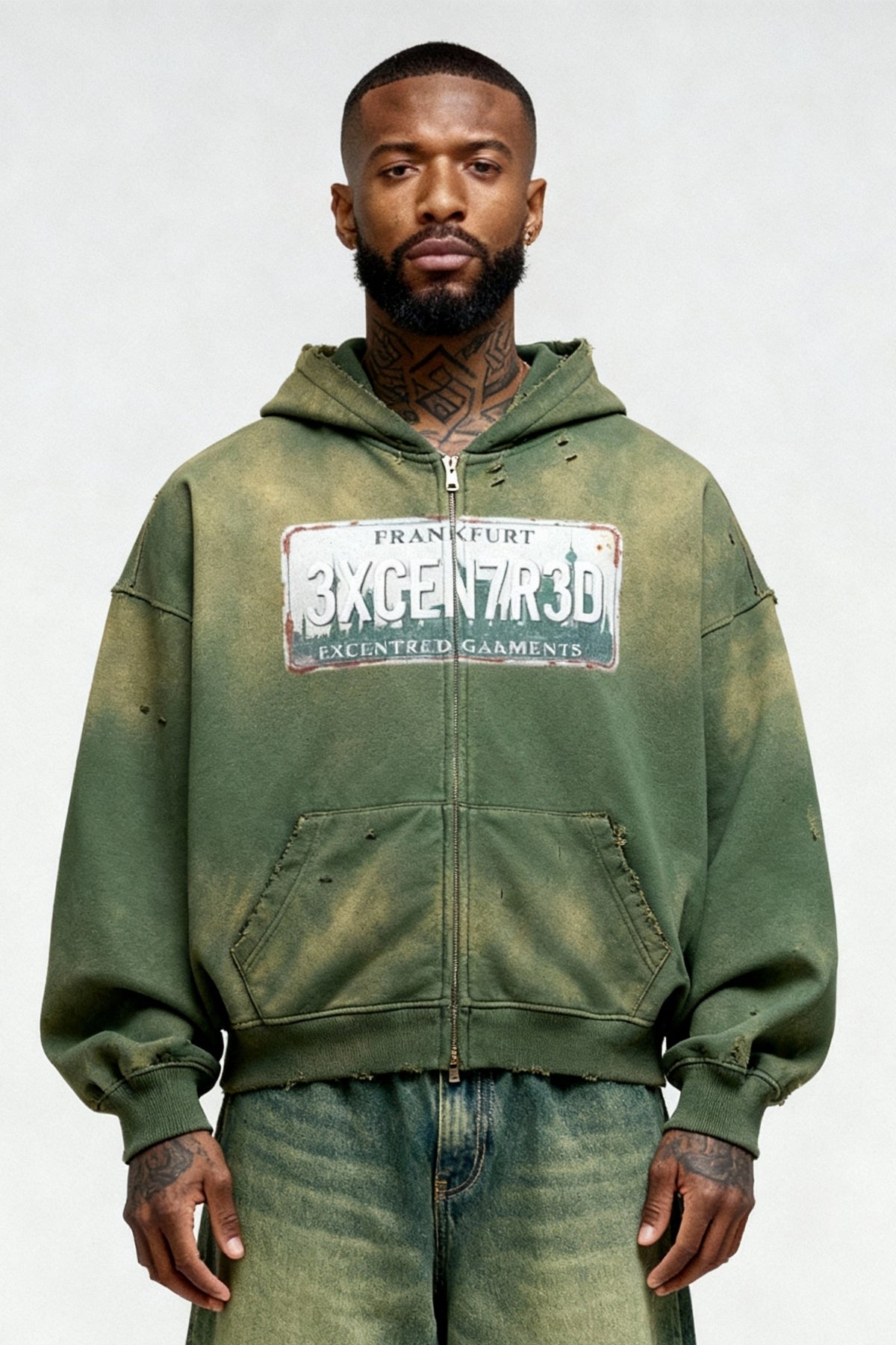 GREEN WASHED FFM ZIP HOODIE