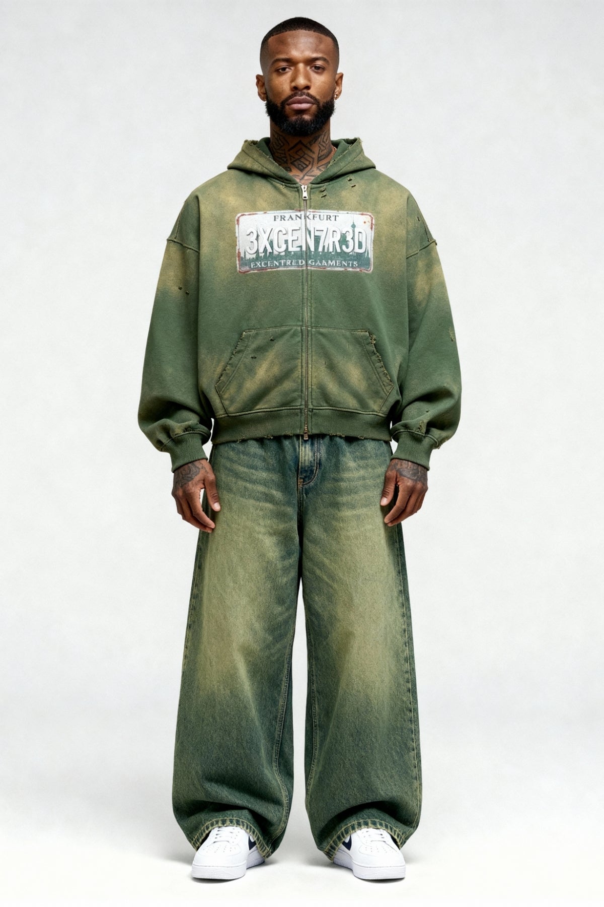 GREEN WASHED FFM ZIP HOODIE